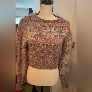 Free People Cozy Marled Cropped Crewneck Sweater - Brown Cream